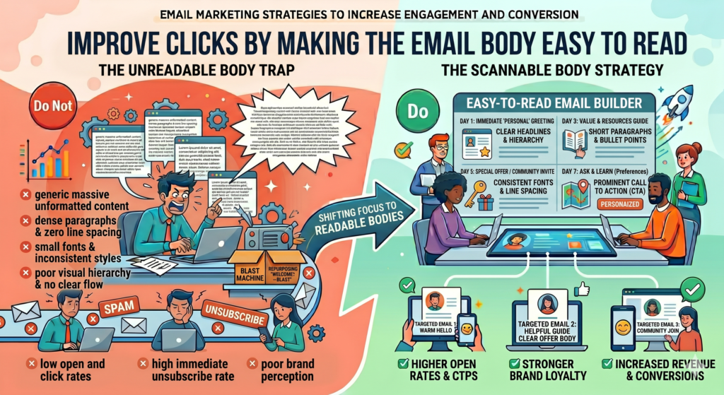 People often read emails on phones, between meetings, while commuting, or during short breaks. They are not sitting down with full focus. Your email needs to be easy to scan, easy to understand, and easy to act on.