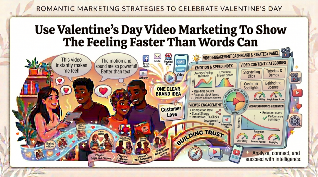 Video is one of the best formats for Valentine’s Day because it can show emotion quickly. A short video can show the gift being wrapped, the table being set, the dessert being cut, the flowers being delivered, the outfit being styled, the spa room being prepared, or the customer reaction after opening a box.
