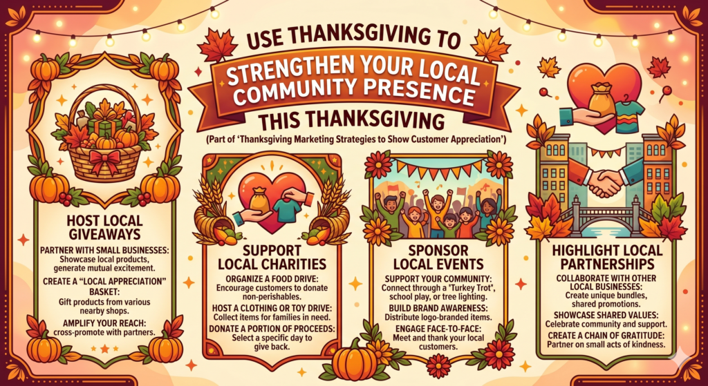 If your business serves a local area, Thanksgiving can be one of the best times to build community trust. Local customers do not only buy from businesses. They support people they recognize, stores they pass, teams they meet, and brands that show up for the place they call home.