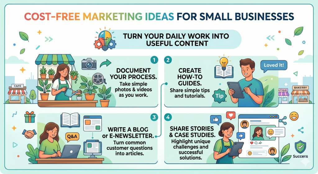 Many small business owners think they have nothing to post. That is almost never true. Your daily work is full of content. Your customers ask questions. You solve problems. You notice mistakes. You explain things again and again.