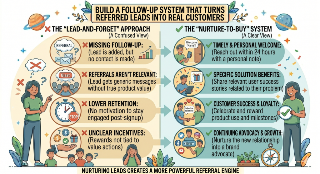This is one of the biggest mistakes businesses make. They assume that because a person came through a referral, the sale will happen on its own. Sometimes it does. But often, the referred person still needs guidance. They still have questions. They still need to understand the value. They still need to trust that your solution is right for them.