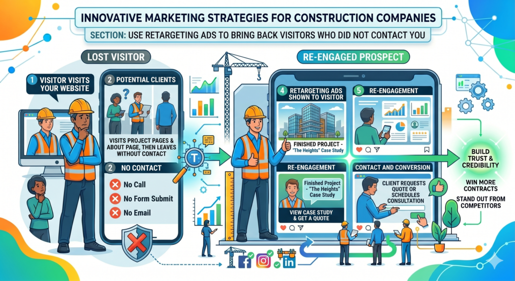 Most people do not contact a construction company on the first website visit. They look around, compare options, talk to others, and come back later. Some forget your name. Some get distracted. Some click a competitor’s ad the next day.