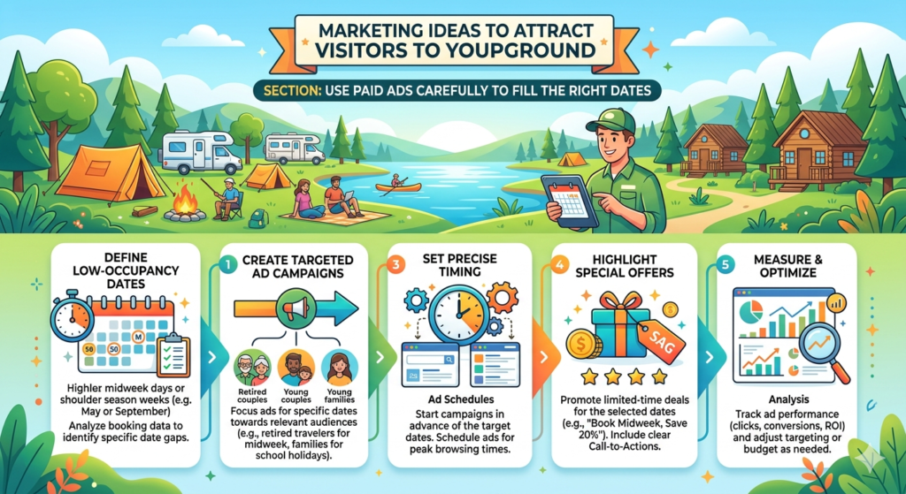 Paid ads can help a campground get more visitors, but they should be used with care. Ads are not a cure for weak marketing. If your website is unclear, your photos are poor, your booking process is hard, or your reviews are weak, paid ads may only send more people into a broken path.