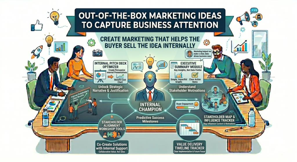 A marketing manager may need approval from the CEO. A founder may need buy-in from a co-founder. A department head may need budget from finance. A sales leader may need the marketing team to agree. A junior champion may need a senior leader to trust their recommendation.