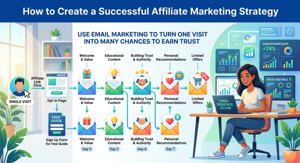 SEO and social traffic are powerful, but they can be unpredictable. Rankings change. Algorithms change. Paid costs rise. Social reach drops. Email gives you a more stable way to build a relationship with people who already showed interest.