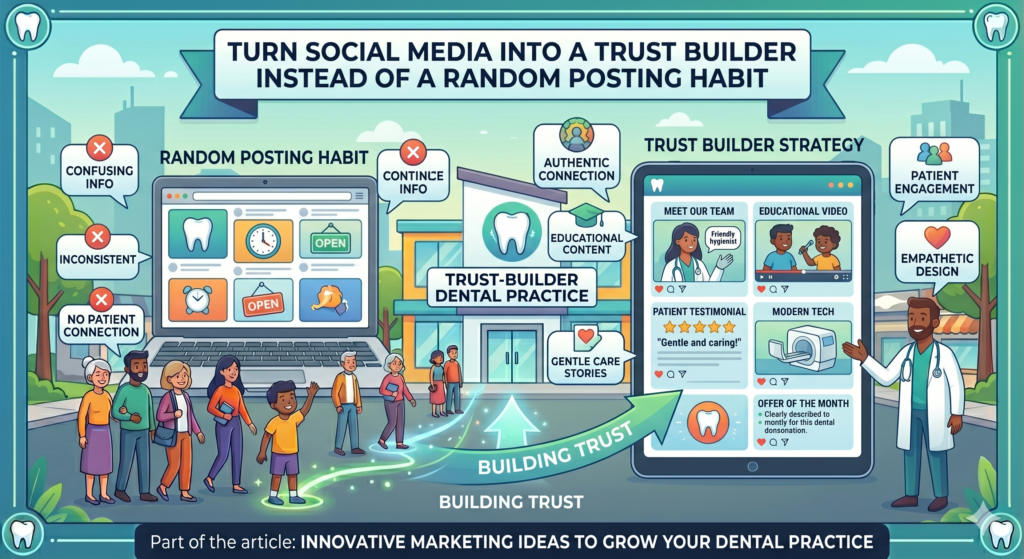 They post holiday greetings, team birthdays, whitening offers, and the occasional dental tip. None of this is bad, but it often does not create steady growth. Social media becomes a chore instead of a business tool.