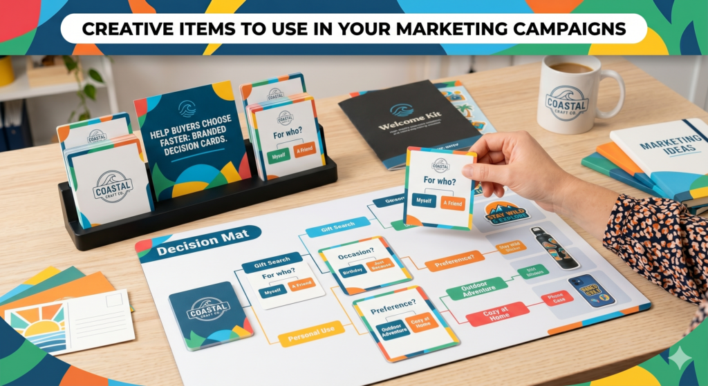 Decision cards are small cards that help someone make a choice. They can compare options, explain trade-offs, show a simple framework, or guide the buyer through a question. They work well because many people delay action when they are unsure.