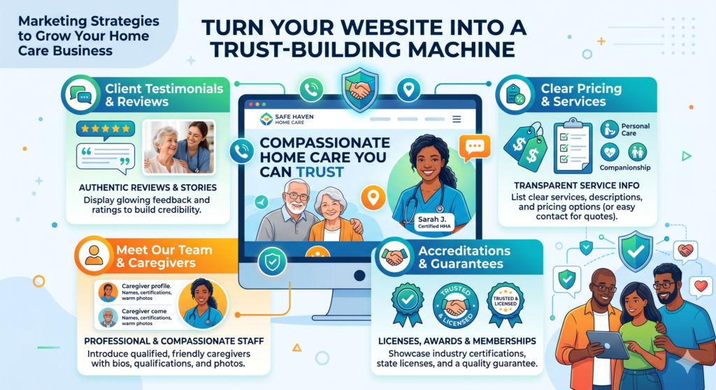 Your website is often the first serious place a family checks before calling. Even when someone hears about your agency from a friend, doctor, or discharge planner, they will often visit your website to see if you look trustworthy.