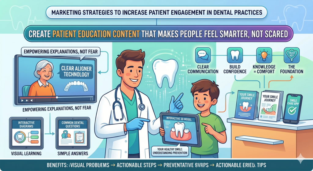 But many dental practices get education wrong. They either make it too technical or too scary. Both can hurt engagement. If content feels hard to understand, patients leave. If it feels frightening, patients avoid the topic.