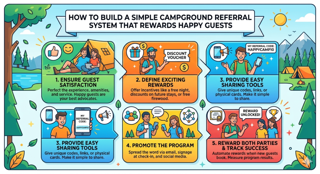 Happy guests can become your best marketers. They already know what makes your campground good. They have photos, stories, and trust with their friends. When they recommend your campground, that recommendation feels stronger than an ad.
