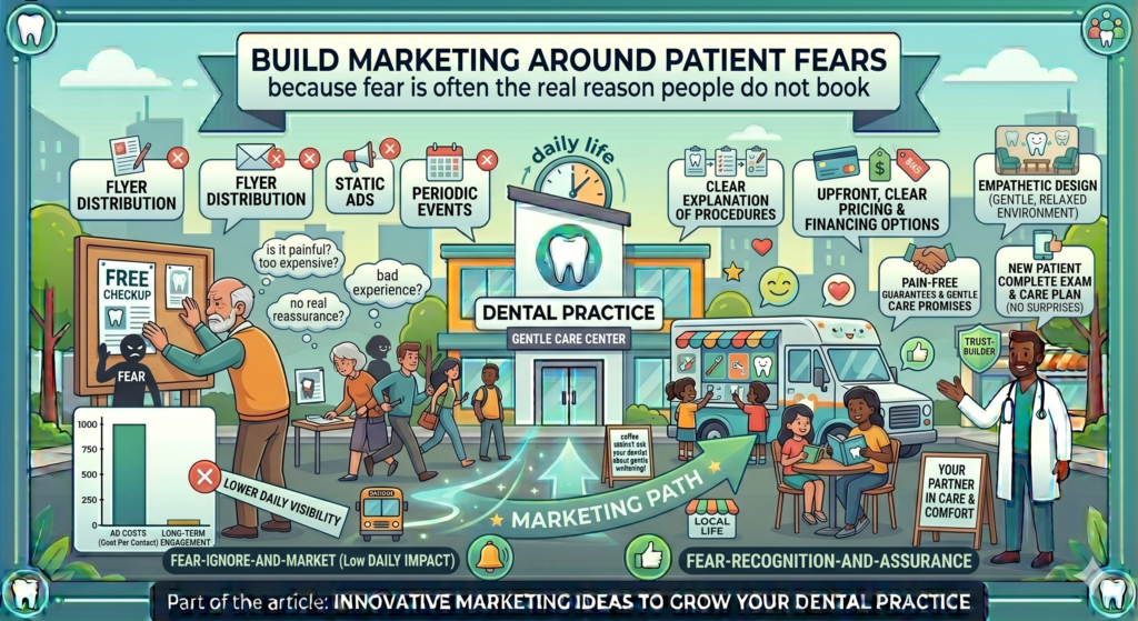 They may be afraid of pain. They may be afraid of cost. They may be afraid of being judged. They may be afraid of hearing bad news. They may be afraid that one small visit will turn into a huge treatment plan. They may be afraid because of a bad past experience.