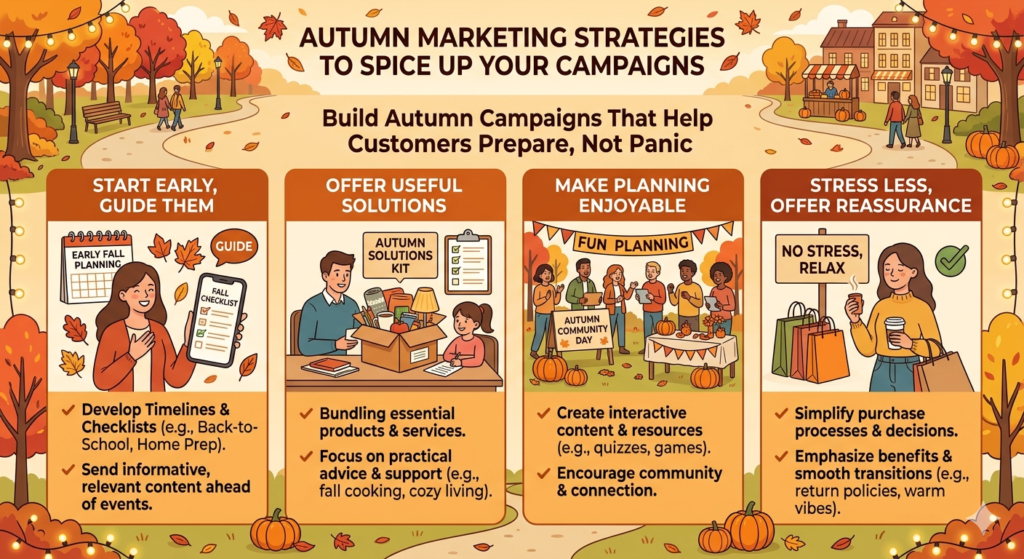 A lot of seasonal marketing uses pressure. It tells people they are running out of time, missing out, or falling behind. Sometimes urgency works, but too much pressure can make customers feel tired or defensive. Autumn gives you a better angle. Instead of making people panic, help them prepare.