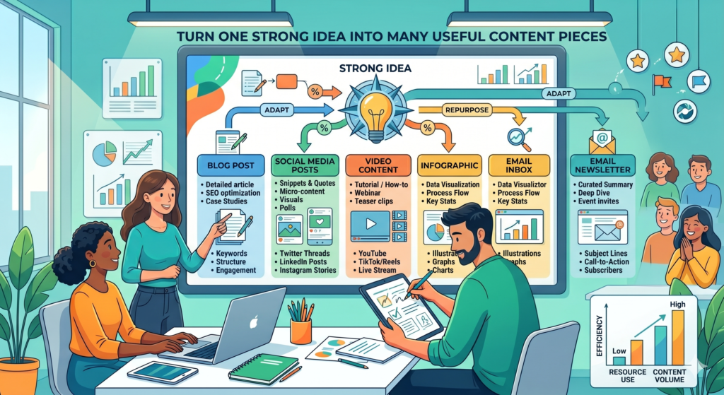 In fact, chasing new ideas all the time can hurt your strategy. It spreads your energy too thin. It makes your message weaker. It causes your best ideas to disappear after one post.