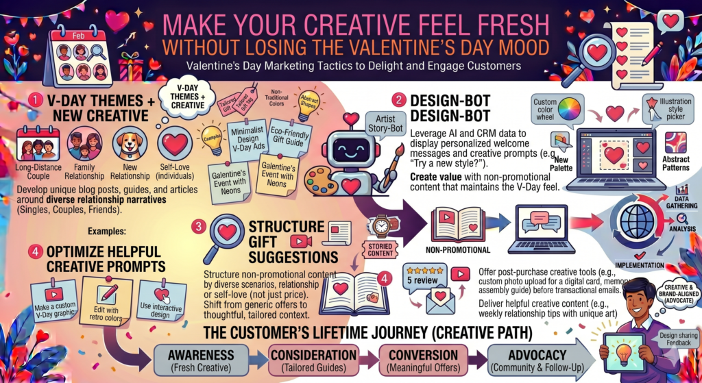 Valentine’s Day has a strong visual style. Red, pink, hearts, roses, ribbons, candles, chocolates, and soft lighting are everywhere. These cues are useful because they help customers instantly understand the season. But if your creative looks like every other brand, it becomes invisible.