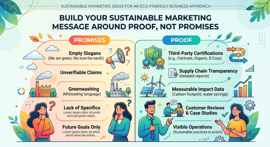 Sustainable marketing starts with the truth. That may sound simple, but many brands get this wrong. They begin with the message they want customers to believe, instead of starting with what the business can clearly prove.