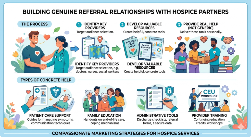 Hospice marketing is not only about reaching families online. A large part of growth comes from trust with local referral partners. These partners may include doctors, nurses, hospital discharge planners, assisted living leaders, nursing home teams, elder law attorneys, social workers, faith leaders, and senior care groups.