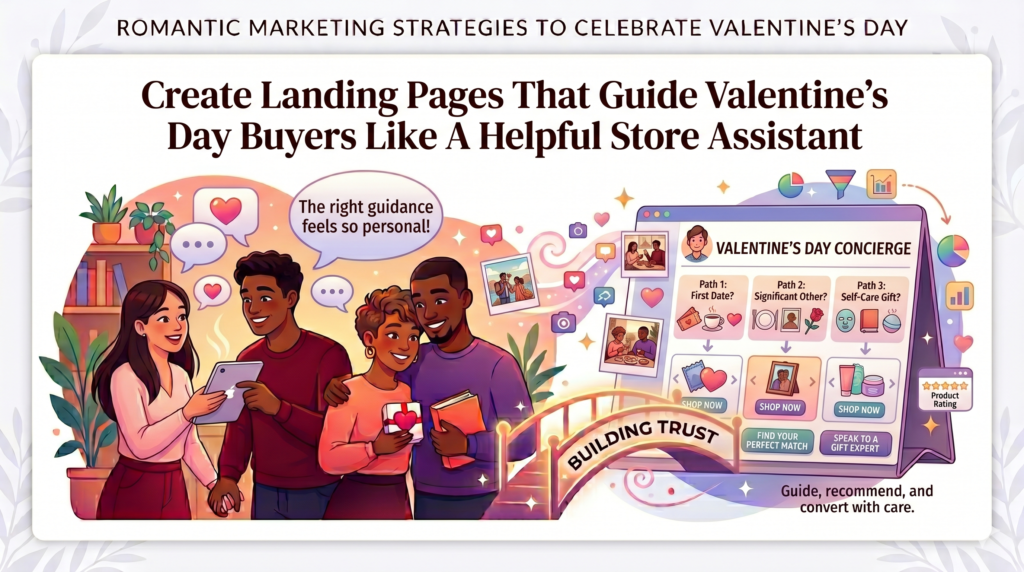 A Valentine’s Day landing page should not feel like a normal category page with a seasonal banner. It should guide the customer. It should help them choose faster, feel safer, and act with less doubt.