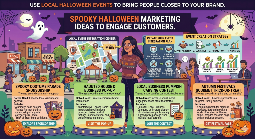 Local Halloween marketing can be very powerful because the season is social. People go out. Families look for safe events. Friends plan nights together. Communities enjoy small local traditions. This gives local businesses a natural way to create real-world engagement.
