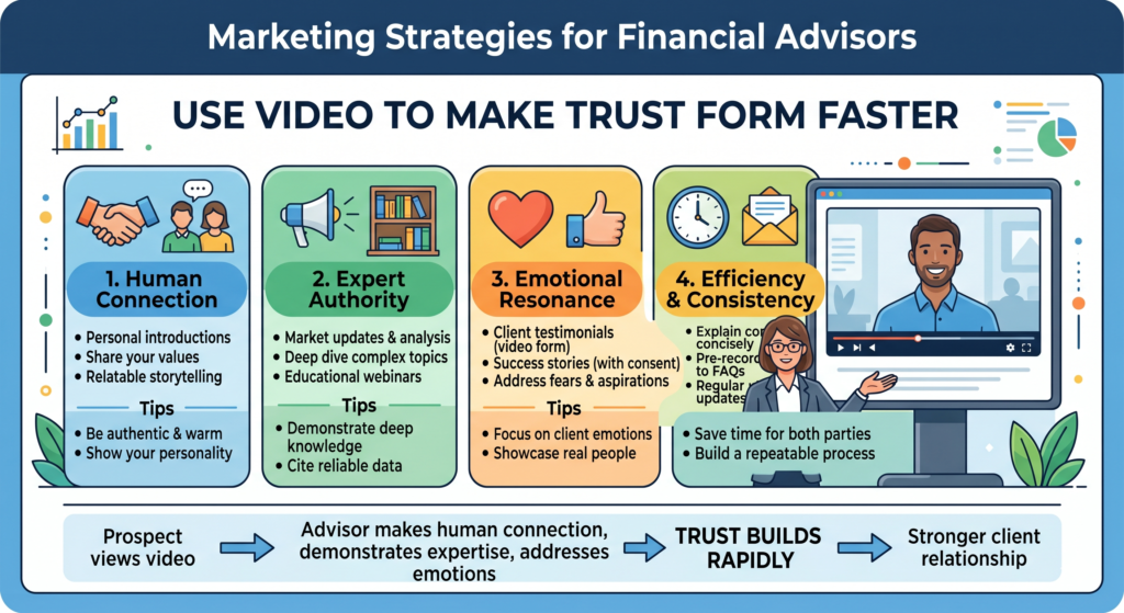 Financial advice is personal. People want to know what it feels like to hear you explain something. This is why video can be so useful.