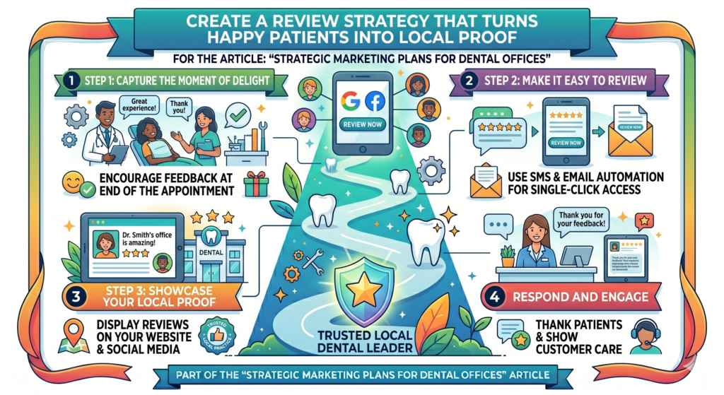 Reviews are one of the most powerful forms of dental marketing because they reduce risk in the patient’s mind. Choosing a dentist can feel personal. Patients are letting someone care for their mouth, their smile, their pain, and sometimes their fear. They want proof that other people had a good experience.
