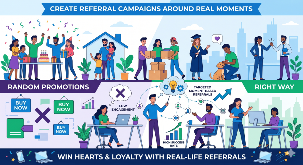 A referral program can run all year, but referral campaigns should have moments. A moment gives people a reason to act now. Without a moment, customers may think, “I’ll share this later,” and later usually becomes never.
