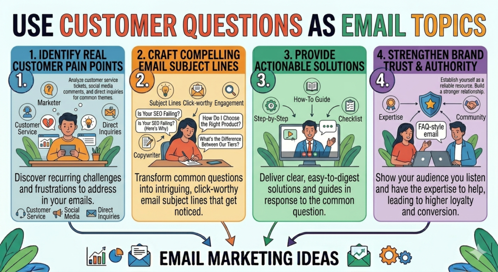 They do it through sales calls, support chats, contact forms, surveys, comments, reviews, replies, and objections. Every question they ask can become an email.