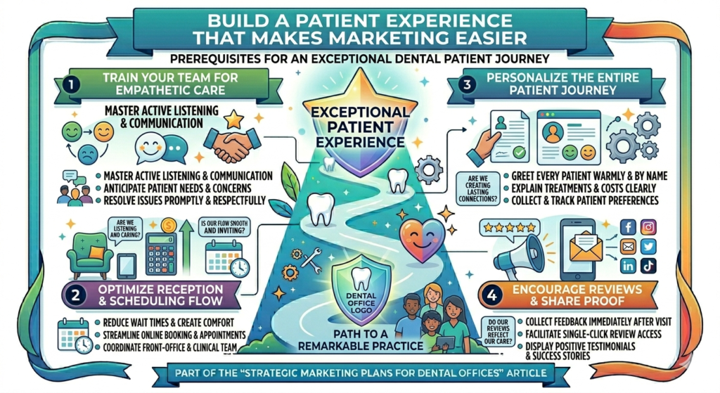 If the patient feels welcomed, heard, respected, and cared for, the marketing becomes stronger over time. Patients leave better reviews. They refer friends. They come back for cleanings. They accept needed treatment. They trust the office more.