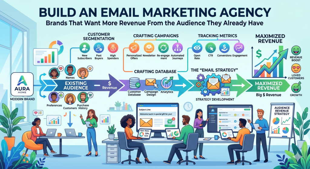 Email marketing is one of the most practical agency ideas because it helps businesses earn more from people they already know. Many companies spend heavily to get traffic, leads, and customers, but then they fail to follow up well.