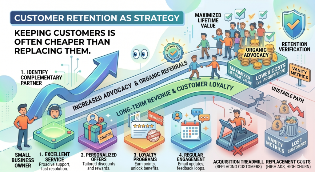 A lot of marketing advice focuses on getting new customers. New customers are important, but they are not the whole story. A cost-effective strategy must also focus on keeping the customers you already have.