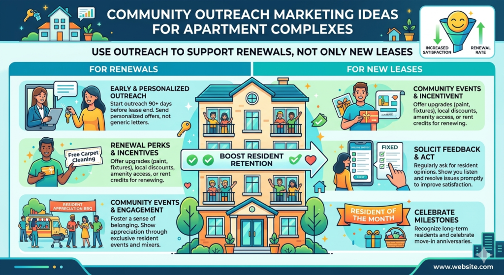 Community outreach is often used to attract new renters. That is important, but it should also help keep current residents. A resident who feels connected to the local community is more likely to feel at home. And a resident who feels at home is more likely to renew.