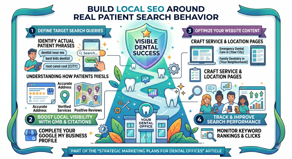 Local SEO is one of the most important parts of a dental marketing plan because most patients search for dental care near where they live or work. They do not usually search like experts. They search like normal people with a need.