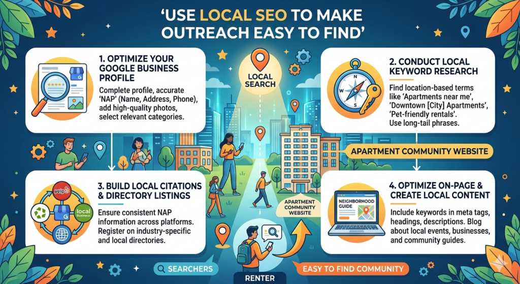 Community outreach should not disappear after an event ends or a social post gets old. If you are doing real local work, your website should capture it. This is where local SEO becomes important.