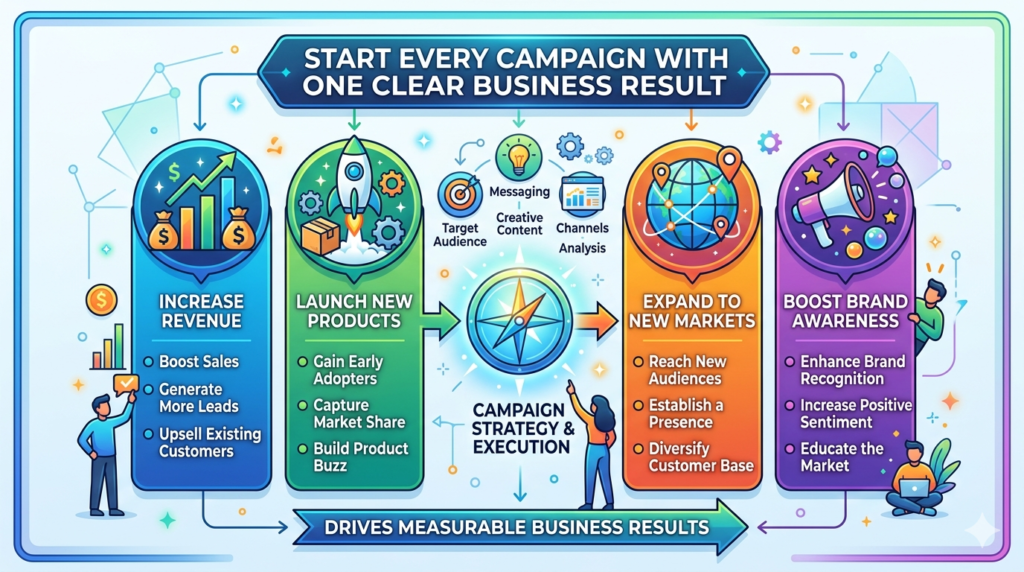 Most creative campaigns fail before the first ad is written because the team does not agree on the result. Everyone wants “growth,” but growth can mean many things. It can mean more leads, more calls, more sales, more repeat buyers, or more people knowing the brand.