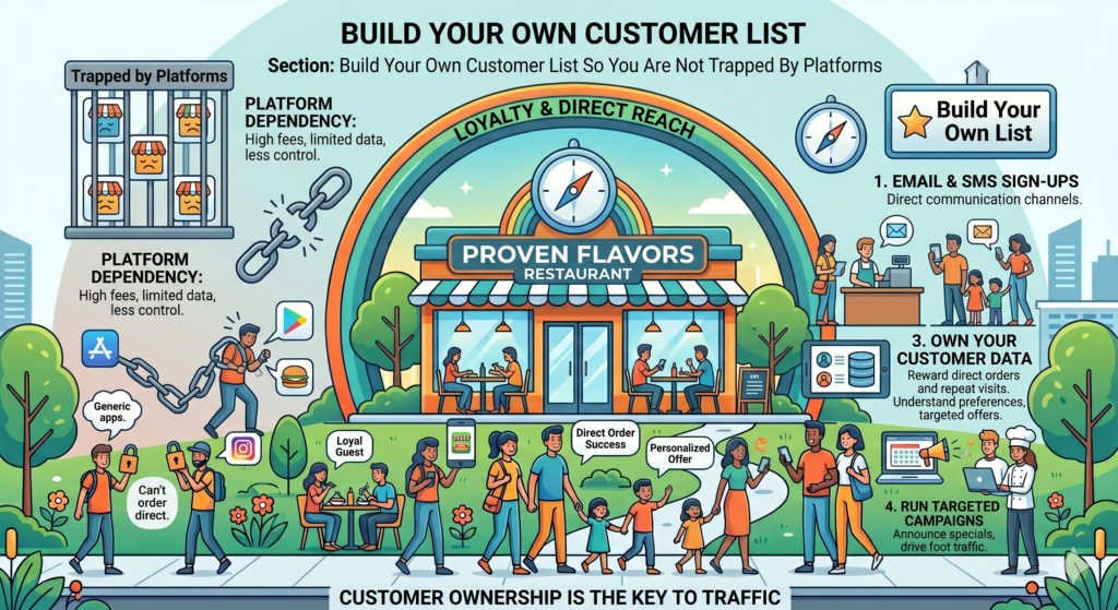 Instagram can help people discover you. Google can send you search traffic. Delivery apps can bring orders. Reservation apps can help fill tables. But none of these should be your only connection to your customers.