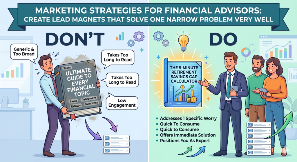 A lead magnet is a helpful resource someone receives in exchange for their email address. For financial advisors, it can be a guide, checklist, worksheet, quiz, short video series, or planning tool.