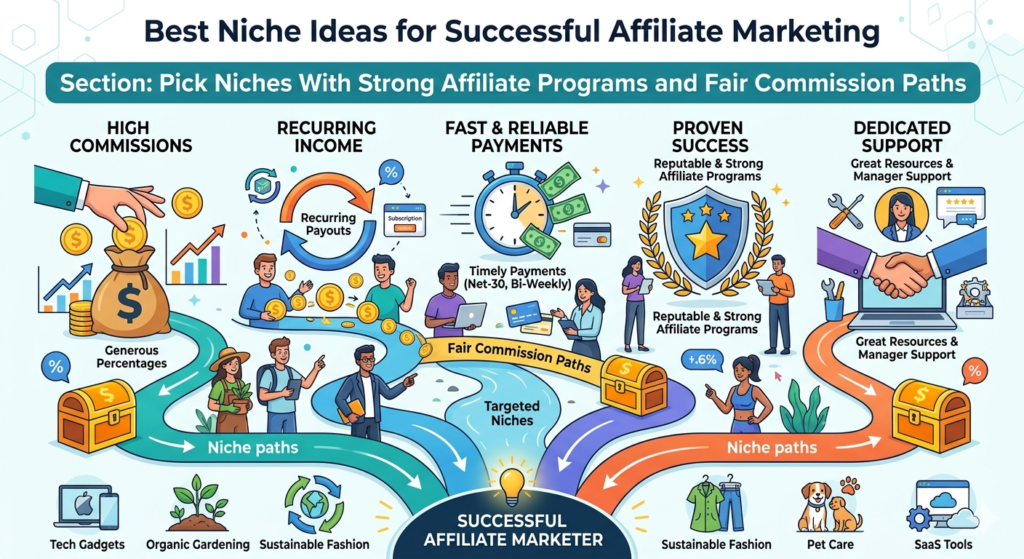 Before you commit to a niche, look at the money path. What products would you promote? Do those products have affiliate programs? Are the commissions worth the effort? Do they convert well? Are the brands trusted? Do they pay on time? Do they offer recurring commissions, high one-time payouts, or strong average order values?