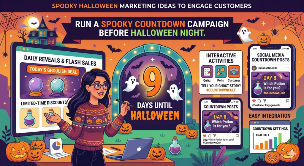 A countdown campaign works well because Halloween has a clear finish line. The date is fixed. People know it is coming. That makes the days before Halloween perfect for building excitement and action.