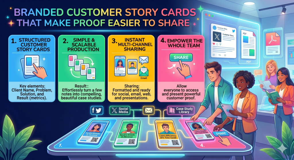 Customer stories are one of the strongest tools in marketing because they show real change. But many brands hide their best stories inside long case studies that few people read. A branded customer story card solves this problem by turning a strong result into a short, clear, and easy-to-share item.