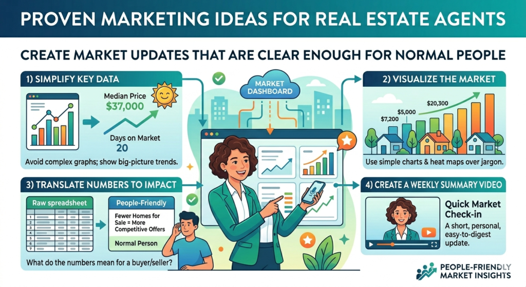 Market updates are common in real estate marketing, but many of them are hard to understand. Agents share charts, numbers, and broad statements without explaining what they mean for buyers and sellers. This makes the content easy to ignore.