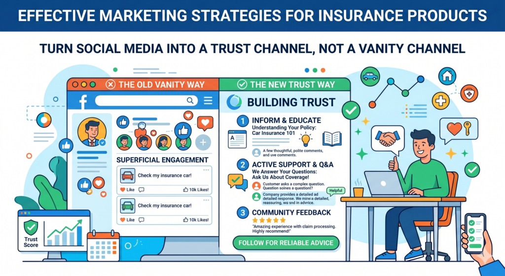 Social media is not always the fastest direct sales channel for insurance. People may not buy a policy after one post. But social media can build familiarity, answer common questions, and make your team feel approachable.