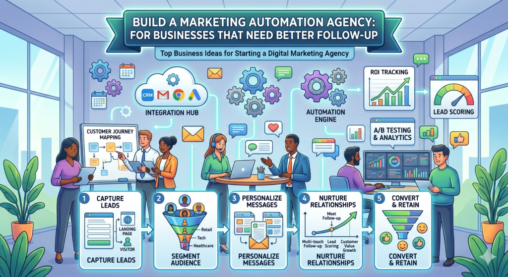 Leads fill out forms and hear nothing for days. Customers buy once and never receive a smart next step. Sales teams forget old contacts. Email lists sit unused. This creates a strong opening for a marketing automation agency.