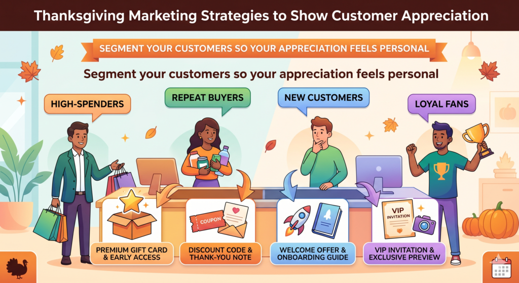 Not every customer has the same relationship with your brand. Some bought once. Some buy every month. Some follow your content but have not purchased yet. Some referred friends. Some left feedback. Some have been silent for a while. If you send the same Thanksgiving message to everyone, it may still work, but it will not feel as personal as it could.