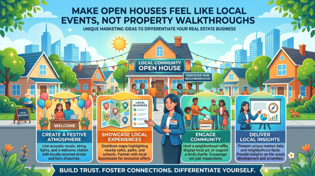 A better open house feels like a small local event. It still sells the property, but it also creates energy, memory, and conversation.