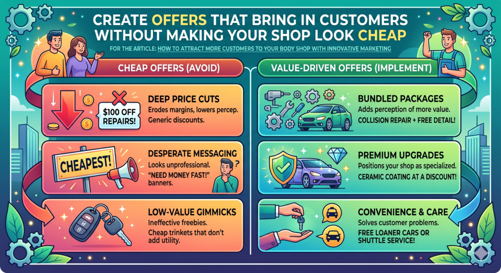 Offers can help a body shop get more leads, but they must be handled carefully. Collision repair is not like selling shoes or pizza. If you use too many discounts, people may start to question your quality. A damaged car is a serious issue. Customers want a fair price, but they also want safe and careful work.