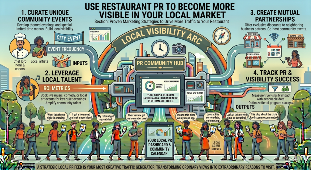 It means getting other people, pages, writers, creators, local media, and community groups to talk about your restaurant in places your customers already pay attention to.