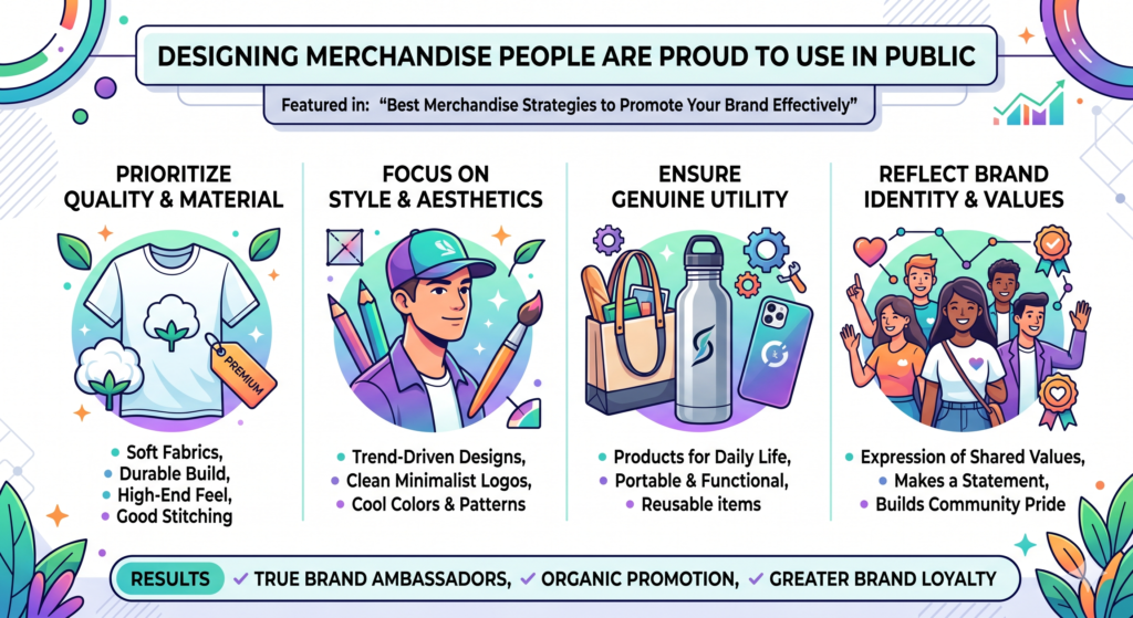 A branded item sitting in a drawer has very little value. A branded hoodie worn at a café, a tote carried at a conference, a laptop sticker seen in a coworking space, or a bottle used in a gym can create real reach.