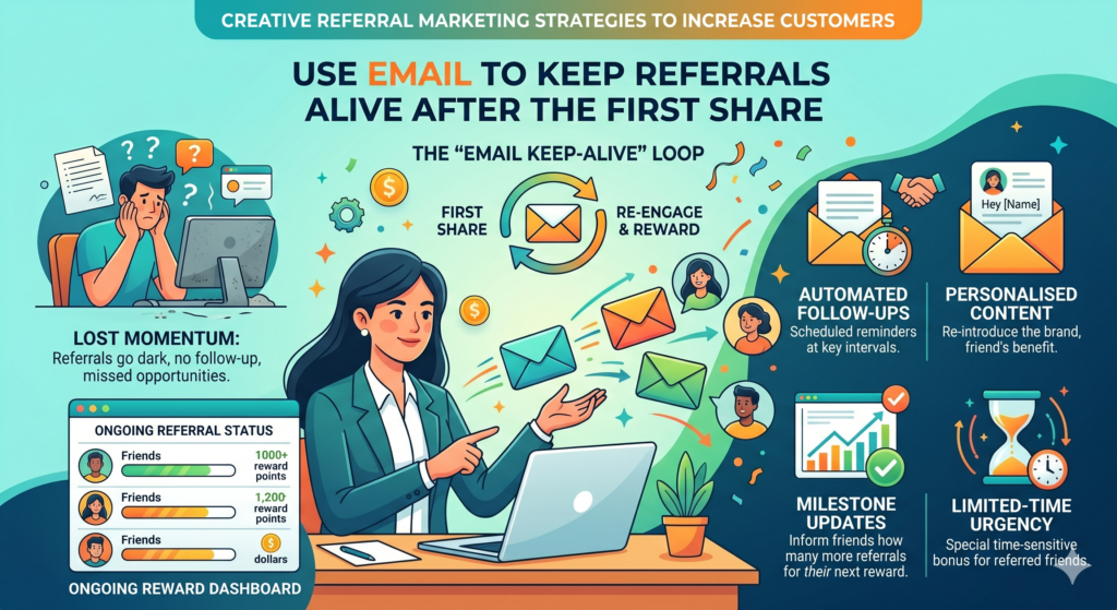 Many referral programs focus only on the first share. The customer gets a link, sends it once, and then the campaign goes quiet. That is a missed chance. Referrals often need follow-up, but the follow-up must be done carefully.