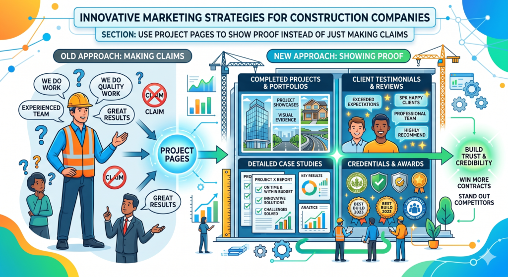 This is where project pages become powerful. A project page is a detailed page about one completed job. It shows what the client needed, what problem existed, what your team did, what choices were made, and what the final result looked like.