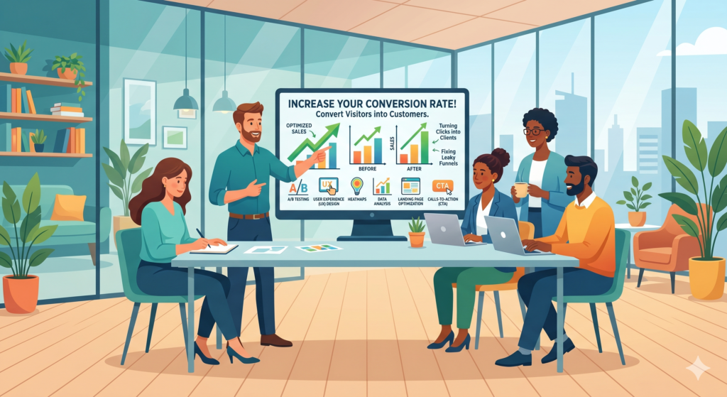 This is where a conversion rate optimization agency becomes a strong business idea. You help companies improve the pages, forms, offers, buttons, messages, and buying paths that turn visitors into leads or customers.