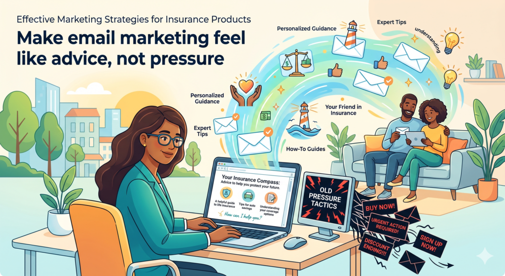 Email is one of the most useful channels for insurance marketing because buying insurance often takes time. People may download a guide, check a quote, ask a question, or visit a page long before they are ready to buy.
